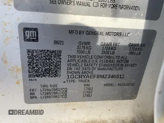 2021 Chevrolet Silverado 1500 Work Truck with VIN 1GCRYAEF8MZ346611, listed as a Copart auction lot 42602635 with 103,148 mi miles and Clean Title. Bid and sale history available at DreamBid. Image 10.