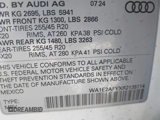 2024 Audi Q5 S line Premium Plus с VIN WA1E2AFYXR2135114, выставлен на аукционе IAAI как лот 41734594 с пробегом 2 354 миль миль и . История ставок и продаж доступна на DreamBid. Изображение 9.