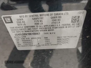 2013 Chevrolet Equinox LT z VIN 2GNFLEEK1D6109967, wystawiony jako IAAI lot #42186125 z przebiegiem 165 181 mil mil oraz . Historia ofert i sprzedaży dostępna na DreamBid. Obrazek 9.