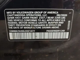 2020 Volkswagen Passat SE with VIN 1VWWA7A3XLC021477, listed as a IAAI auction lot 42473029 with 96,434 mi miles and . Bid and sale history available at DreamBid. Image 9.