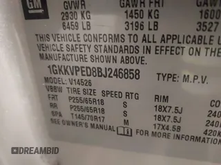 2011 GMC Acadia SLE with VIN 1GKKVPED8BJ246858, listed as a IAAI auction lot 41824381 with 198,976 mi miles. Bid and sale history available at carsss.com. Image 9.
