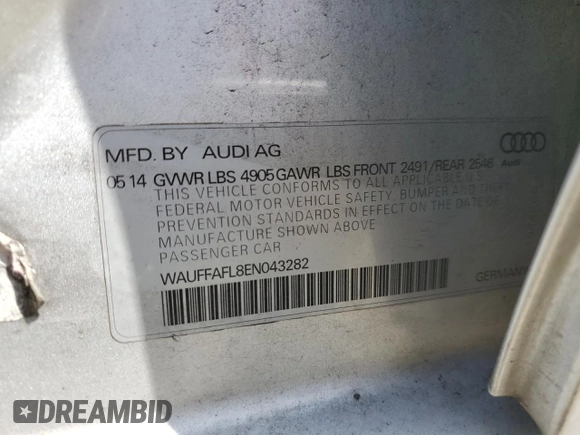 2014 Audi A4 Premium Plus z VIN WAUFFAFL8EN043282, wystawiony jako Copart lot #55174685 z przebiegiem 97 357 mil mil oraz Szkoda całkowita • Salvage title. Historia ofert i sprzedaży dostępna na DreamBid. Obrazek 12.