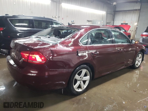 2013 Volkswagen Passat SE with VIN 1VWBH7A39DC090351, listed as a Copart auction lot 45760715 with 167,404 mi miles and Salvage Title. Bid and sale history available at carsss.com. Image 3.
