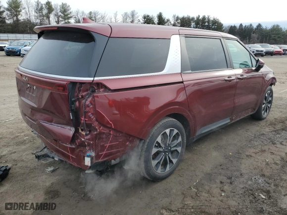 2023 Kia Carnival EX with VIN KNDNC5H31P6251982, listed as a Copart auction lot 43386625 with 28,969 mi miles and Salvage Title. Bid and sale history available at carsss.com. Image 3.