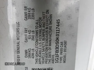 2019 Chevrolet Camaro 1LT z VIN 1G1FB3DS0K0117445, wystawiony jako Copart lot #53751235 z przebiegiem 53 581 mil mil oraz Szkoda całkowita • Salvage title. Historia ofert i sprzedaży dostępna na DreamBid. Obrazek 12.