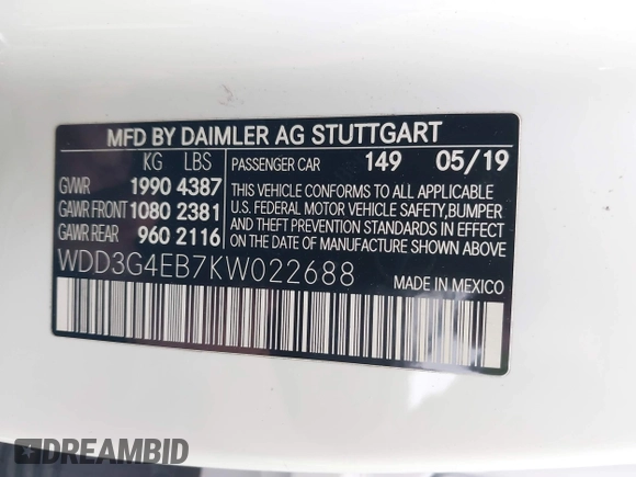 2019 Mercedes-Benz A 220 z VIN WDD3G4EB7KW022688, wystawiony jako IAAI lot #42023919 z przebiegiem 59 968 mil mil oraz . Historia ofert i sprzedaży dostępna na DreamBid. Obrazek 9.