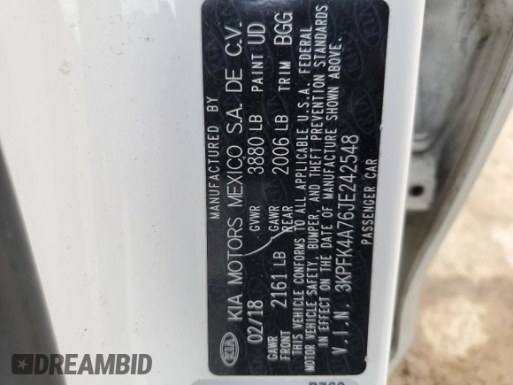 2018 Kia Forte LX with VIN 3KPFK4A76JE242548, listed as a Copart auction lot 52556265 with 107,465 mi miles and Salvage Title. Bid and sale history available at carsss.com. Image 14.