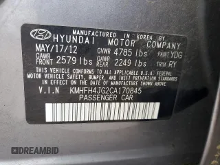 2012 Hyundai Azera z VIN KMHFH4JG2CA170845, wystawiony jako Copart lot #54875955 z przebiegiem 98 047 mil mil oraz Szkoda całkowita • Salvage title. Historia ofert i sprzedaży dostępna na DreamBid. Obrazek 12.