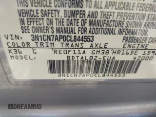 2012 Nissan Versa SV with VIN 3N1CN7AP0CL844553, listed as a IAAI auction lot 42375857 with 131,024 mi miles and . Bid and sale history available at DreamBid. Image 9.
