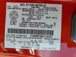 2021 Ford Mustang GT with VIN 1FA6P8CF6M5116547, listed as a Copart auction lot 54129165 with 71,620 mi miles and Salvage title. Bid and sale history available at DreamBid. Image 13.