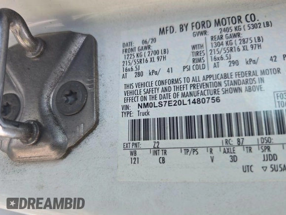 2020 Ford Transit Connect XL with VIN NM0LS7E20L1480756, listed as a IAAI auction lot 42511198 with 84,530 mi miles and . Bid and sale history available at DreamBid. Image 24.