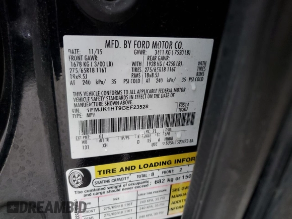 2016 Ford Expedition EL XLT with VIN 1FMJK1HT9GEF23528, listed as a Copart auction lot 82247574 with 185,529 mi miles and Salvage Title. Bid and sale history available at carsss.com. Image 14.