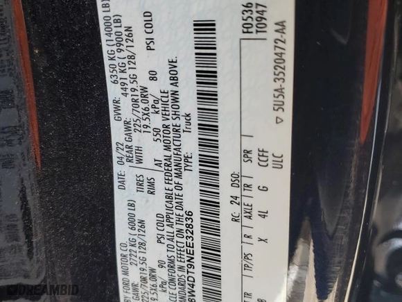 2022 Ford Super Duty F-450 DRW XL with VIN 1FT8W4DT9NEE32836, listed as a Copart auction lot 42381085 with 55,679 mi miles and Salvage Title. Bid and sale history available at carsss.com. Image 12.