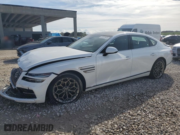 2021 Genesis G80 2.5T with VIN KMTGB4SC8MU044111, listed as a Copart auction lot 87377824 with 17,102 mi miles and Salvage Title. Bid and sale history available at DreamBid. Image 1.