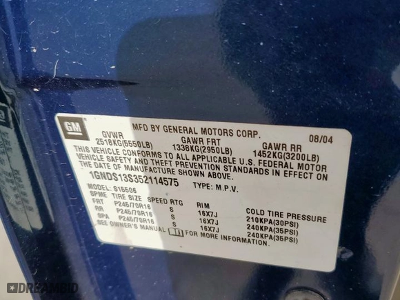 2005 Chevrolet TrailBlazer LS with VIN 1GNDS13S352114575, listed as a Copart auction lot 47813125 with NaN miles and Clean Title. Bid and sale history available at carsss.com. Image 12.
