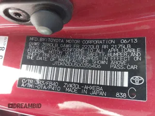 2013 Toyota Prius One with VIN JTDKN3DU5D0355406, listed as a IAAI auction lot 42091467 with 136,356 mi miles. Bid and sale history available at carsss.com. Image 9.