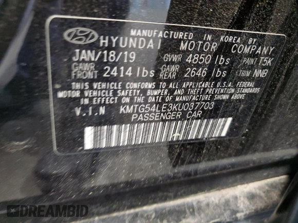 2019 Genesis G70 Advanced with VIN KMTG54LE3KU037703, listed as a Copart auction lot 50238845 with 100,022 mi miles and Salvage title. Bid and sale history available at DreamBid. Image 12.