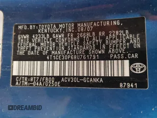 2008 Toyota Solara SE z VIN 4T1CE30P68U761791, wystawiony jako Copart lot #57707475 z przebiegiem 149 008 mil mil oraz Szkoda całkowita • Salvage title. Historia ofert i sprzedaży dostępna na DreamBid. Obrazek 12.