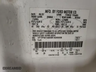 2008 Ford F-150 XLT with VIN 1FTPW14508FA06558, listed as a Copart auction lot 50610015 with 0 mi miles and Clean Title. Bid and sale history available at carsss.com. Image 12.