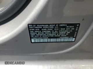 2013 Volkswagen Passat SE with VIN 1VWBH7A32DC150809, listed as a Copart auction lot 58417065 with 220,146 mi miles and Salvage title. Bid and sale history available at DreamBid. Image 12.