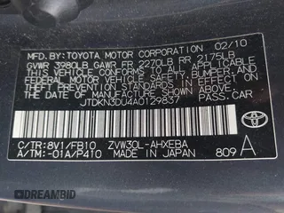 2010 Toyota Prius II with VIN JTDKN3DU4A0129837, listed as a IAAI auction lot 41593439 with 330,081 mi miles. Bid and sale history available at carsss.com. Image 9.