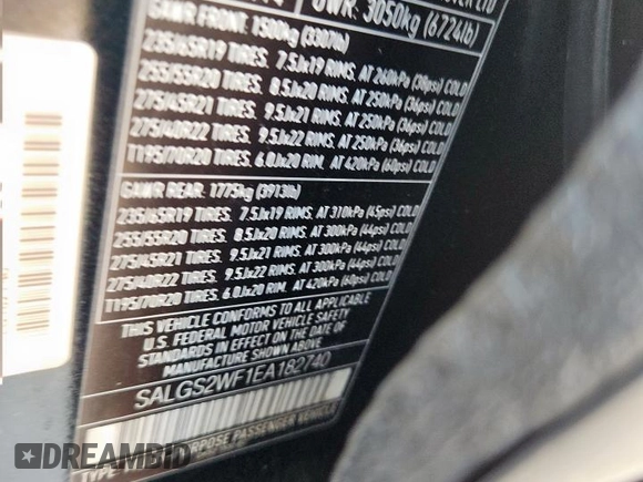 2014 Land Rover Range Rover HSE with VIN SALGS2WF1EA182740, listed as a Copart auction lot 61433785 with 153,874 mi miles and Salvage title. Bid and sale history available at DreamBid. Image 13.