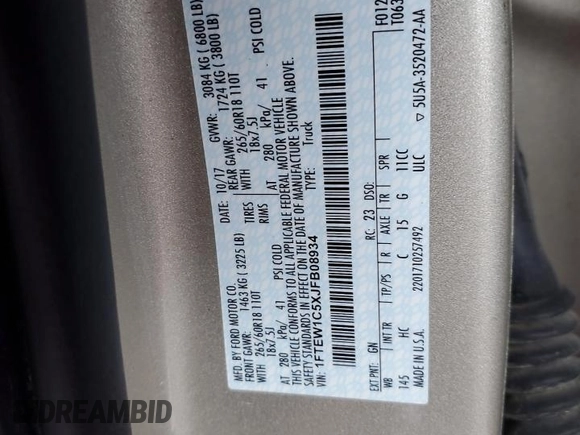 2018 Ford F-150 XL with VIN 1FTEW1C5XJFB08934, listed as a Copart auction lot 58098725 with 148,449 mi miles and Clean title. Bid and sale history available at DreamBid. Image 12.