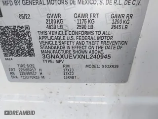 2022 Chevrolet Equinox LT with VIN 3GNAXUEVXNL240945, listed as a IAAI auction lot 41785066 with 59,034 mi miles. Bid and sale history available at carsss.com. Image 9.