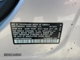 2013 Volkswagen Passat SE w/Sunroof & Nav with VIN 1VWBP7A39DC028709, listed as a Copart auction lot 49280055 with 171,325 mi miles and Clean Title. Bid and sale history available at carsss.com. Image 13.