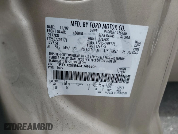 2010 Ford Super Duty F-250 SRW XL with VIN 1FTSX2B54AEA84496, listed as a Copart auction lot 53021175 with 180,275 mi miles and Salvage Title. Bid and sale history available at carsss.com. Image 14.