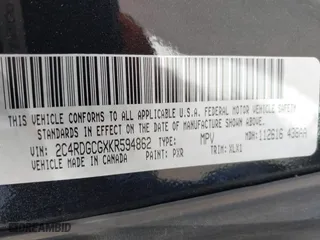 2019 Dodge Grand Caravan SXT with VIN 2C4RDGCGXKR594862, listed as a IAAI auction lot 41941792 with 95,982 mi miles. Bid and sale history available at carsss.com. Image 9.