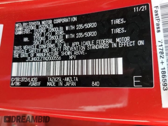 2022 Lexus NX with VIN JTJHGCEZ1N2000556, listed as a Copart auction lot 67162094 with 59,299 mi miles and Salvage Title. Bid and sale history available at carsss.com. Image 13.