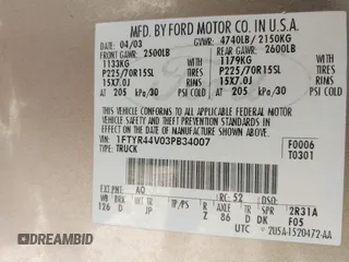 2003 Ford Ranger XL Fleet with VIN 1FTYR44V03PB34007, listed as a IAAI auction lot 42124268 with 156,500 mi miles and . Bid and sale history available at DreamBid. Image 9.