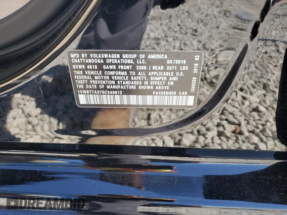 2016 Volkswagen Passat SE z VIN 1VWBT7A37GC046612, wystawiony jako Copart lot #56742675 z przebiegiem 22 231 mil mil oraz Szkoda całkowita • Salvage title. Historia ofert i sprzedaży dostępna na DreamBid. Obrazek 13.