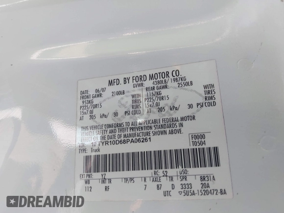 2008 Ford Ranger XL with VIN 1FTYR10D68PA06261, listed as a IAAI auction lot 42421498 with 161,730 mi miles and . Bid and sale history available at DreamBid. Image 9.