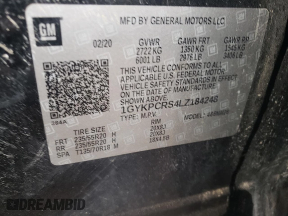 2020 Cadillac XT6 FWD Premium Luxury with VIN 1GYKPCRS4LZ184248, listed as a Copart auction lot 45332984 with 82,170 mi miles. Bid and sale history available at carsss.com. Image 12.