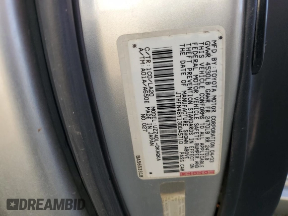 2003 Lexus SC 430 с VIN JTHFN48Y130045710, выставлен на аукционе Copart как лот 74365024 с пробегом 220 136 миль миль и Списание • Salvage title. История ставок и продаж доступна на DreamBid. Изображение 12.