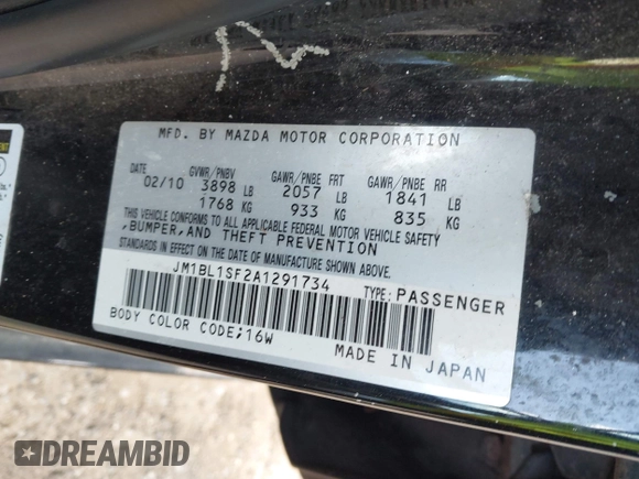 2010 Mazda 3 i SV with VIN JM1BL1SF2A1291734, listed as a IAAI auction lot 41985814 with 180,293 mi miles and . Bid and sale history available at DreamBid. Image 9.