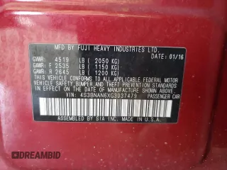 2016 Subaru Legacy Limited with VIN 4S3BNAN6XG3037479, listed as a Copart auction lot 59627655 with 83,580 mi miles and Salvage title. Bid and sale history available at DreamBid. Image 12.