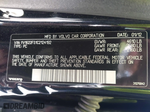 2012 Volvo S60 T5 z VIN YV1622FS1C2124192, wystawiony jako IAAI lot #42202685 z przebiegiem 170 552 mil mil oraz . Historia ofert i sprzedaży dostępna na DreamBid. Obrazek 9.