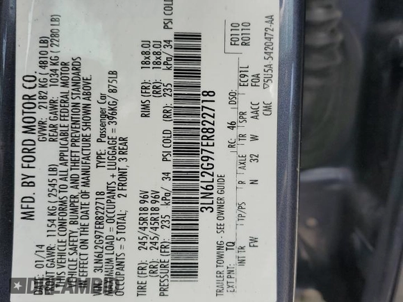 2014 Lincoln MKZ z VIN 3LN6L2G97ER822718, wystawiony jako Copart lot #55264075 z przebiegiem 141 738 mil mil oraz Szkoda całkowita • Salvage title. Historia ofert i sprzedaży dostępna na DreamBid. Obrazek 12.