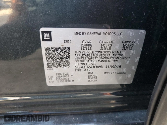 2020 Buick Enclave Preferred with VIN 5GAERAKW8LJ189015, listed as a Copart auction lot 87773465 with 29,589 mi miles and Salvage Title. Bid and sale history available at carsss.com. Image 13.