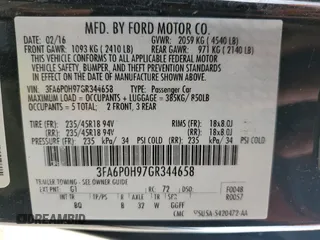 2016 Ford Fusion SE with VIN 3FA6P0H97GR344658, listed as a Copart auction lot 57836865 with 125,398 mi miles and Salvage title. Bid and sale history available at DreamBid. Image 12.