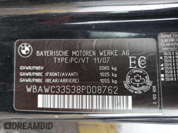 2008 BMW 3 Series 328xi z VIN WBAWC33538PD08762, wystawiony jako Copart lot #78719984 z przebiegiem 198 323 mil mil oraz Czysty tytuł • Clean title. Historia ofert i sprzedaży dostępna na DreamBid. Obrazek 12.