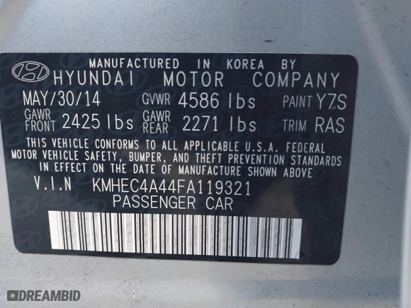 2015 Hyundai Sonata Hybrid Limited with VIN KMHEC4A44FA119321, listed as a IAAI auction lot 41517009 with 126,284 mi miles. Bid and sale history available at carsss.com. Image 9.