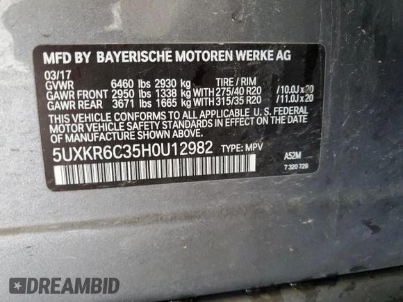 2017 BMW X5 xDrive50i z VIN 5UXKR6C35H0U12982, wystawiony jako Copart lot #57163565 z przebiegiem 121 906 mil mil oraz Szkoda całkowita • Salvage title. Historia ofert i sprzedaży dostępna na DreamBid. Obrazek 13.