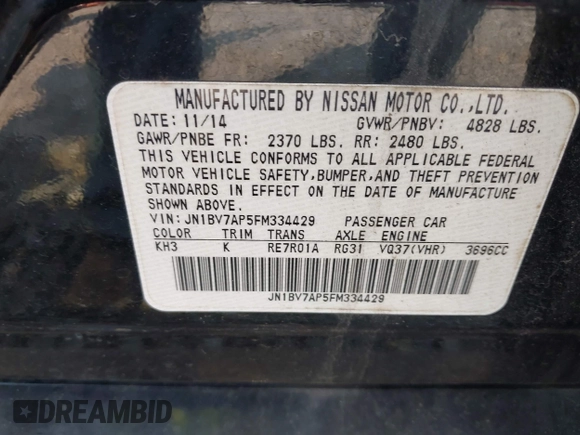 2015 Infiniti Q50 Premium with VIN JN1BV7AP5FM334429, listed as a IAAI auction lot 42389298 with 146,126 mi miles and . Bid and sale history available at DreamBid. Image 9.