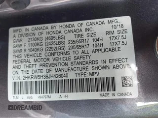 2018 Honda CR-V LX with VIN 2HKRW5H36JH426040, listed as a IAAI auction lot 42031936 with 94,564 mi miles. Bid and sale history available at carsss.com. Image 9.