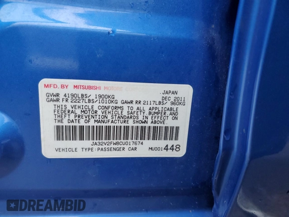 2012 Mitsubishi Lancer SE z VIN JA32V2FW8CU017674, wystawiony jako Copart lot #43939105 z przebiegiem 217 611 mil mil oraz Szkoda całkowita • Salvage title. Historia ofert i sprzedaży dostępna na DreamBid. Obrazek 15.