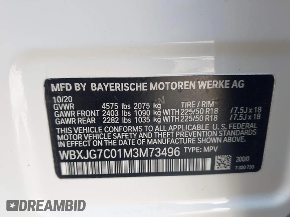 2021 BMW X1 sDrive28i z VIN WBXJG7C01M3M73496, wystawiony jako IAAI lot #42132005 z przebiegiem 23 278 mil mil oraz . Historia ofert i sprzedaży dostępna na DreamBid. Obrazek 9.